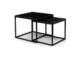 Stolik kawowy Veroli VR6, rozkładany stolik, czarny stelaż, imitacja marmuru,