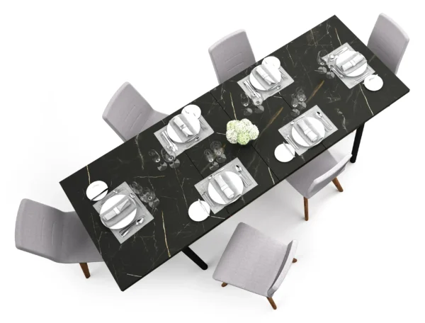 Stół rozkładany Prestigo P14, blat imitacja marmuru, orzech warmia, stół 160-240
