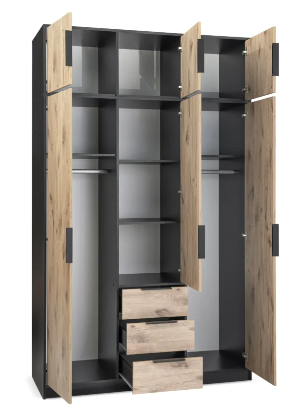 Szafa 3-drzwiowa nadstawka Lati D3 z lustrem 3 szuflady wnętrze