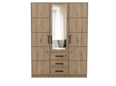 Szafa Kos 3D, szafa 149 z lustrem, szufladami, dąb artisan, szafa do przedpokoju, szafa z nadstawką