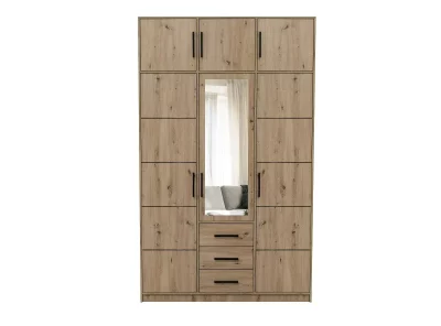 Szafa Kos 3D, szafa 149 z lustrem, szufladami, dąb artisan, szafa do przedpokoju, szafa z nadstawką