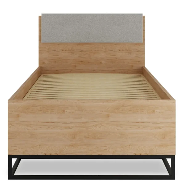 Łóżko pojedyncze z szufladą dla dziecka Landro LR-5 - łóżko 90 cm z szufladą do pokoju dziecka, szary zagłówek