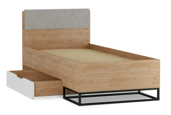 Łóżko pojedyncze z szufladą dla dziecka Landro LR-5 - łóżko 90 cm z szufladą do pokoju dziecka, szary zagłówek