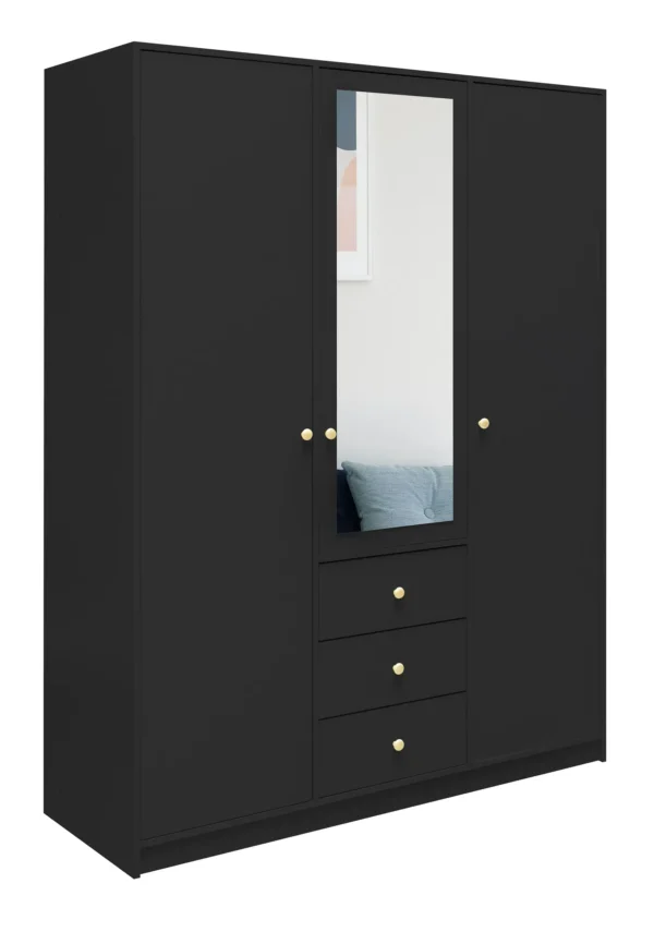 Szafa Siena D3- trzydrzwiowa szafa z lustrem, garderoba ze złotym uchwytem, pakowna szafa