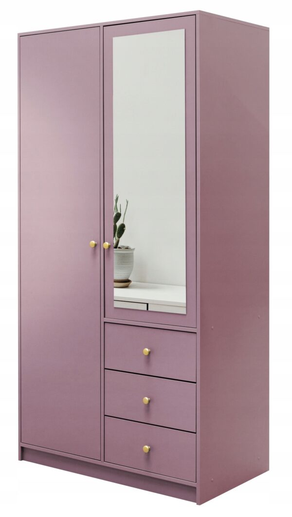 Szafa Siena 2D, śliwka, szafa z lustrem, szuflady, garderoba 100 cm