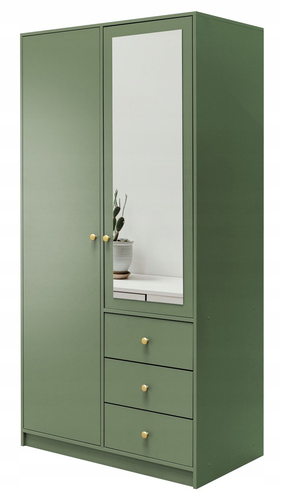Szafa Siena 2D, zieleń, szafa z lustrem, szuflady, garderoba 100 cm