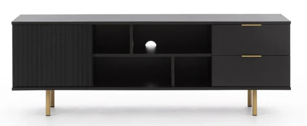 Szafka RTV Nubia NB 01 - szafka pod telewizor w kolorze cashmere lub czarny, złote uchwyty, wysokie nóżki
