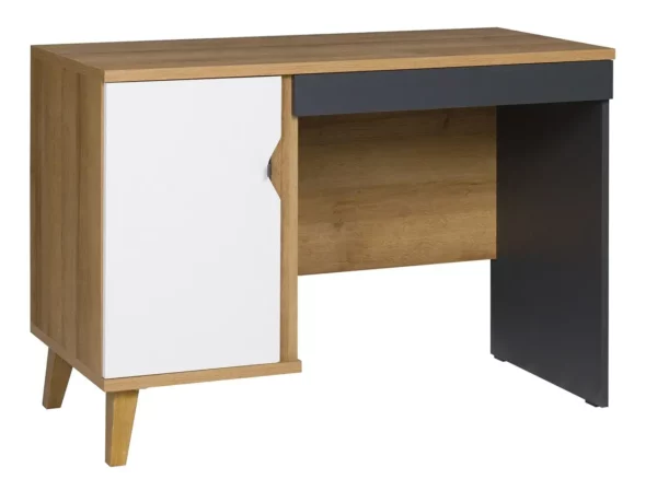 Biurko Memone M-01 - nowoczesne biurko z szufladą i szafką, wysokie nóżki, dąb złoty, biały grafit