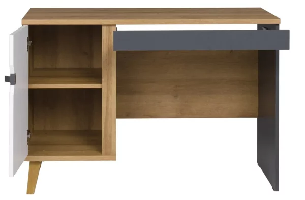 Biurko Memone M-01 - nowoczesne biurko z szufladą i szafką, wysokie nóżki, dąb złoty, biały grafit