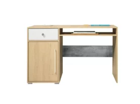 Biurko Step ST7- biurko młodzieżowe 125 cm, biurko dla dziecka z szufladą, biały. beton , dąb