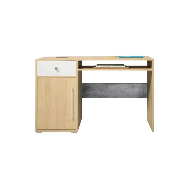 Biurko Step ST7- biurko młodzieżowe 125 cm, biurko dla dziecka z szufladą, biały. beton , dąb