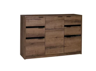 Komoda Denver D-02- szeroka komoda z szufladami, dąb, duża komoda do salonu