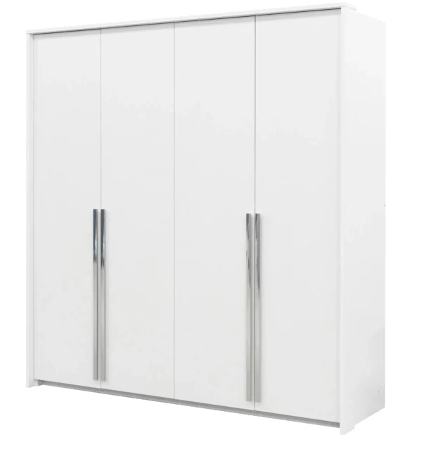 Szafa Genua 205 - szafa 4 drzwiowa, półki, drążek, biała garderoba, szafa uchylna