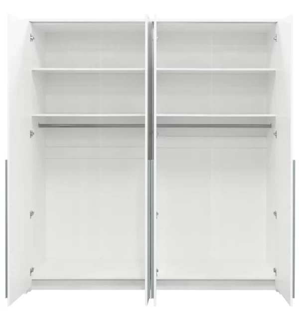 Szafa Genua 205 - szafa 4 drzwiowa, półki, drążek, biała garderoba, szafa uchylna
