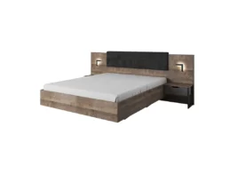 Łóżko 160x200 z zagłówkiem, duże solidne łóżko do sypialni, zagłówek Riviera 100, dąb sand grande