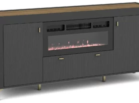 Komoda z kominkiem elektrycznym z kominkiem elektrycznym Mossa MO7 - komoda z szufladami, szafka RTV, szafka pod TV 177, cashmere, biały, czarny