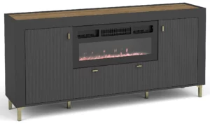 Komoda z kominkiem elektrycznym szufladą MOSSA MO7 czarna