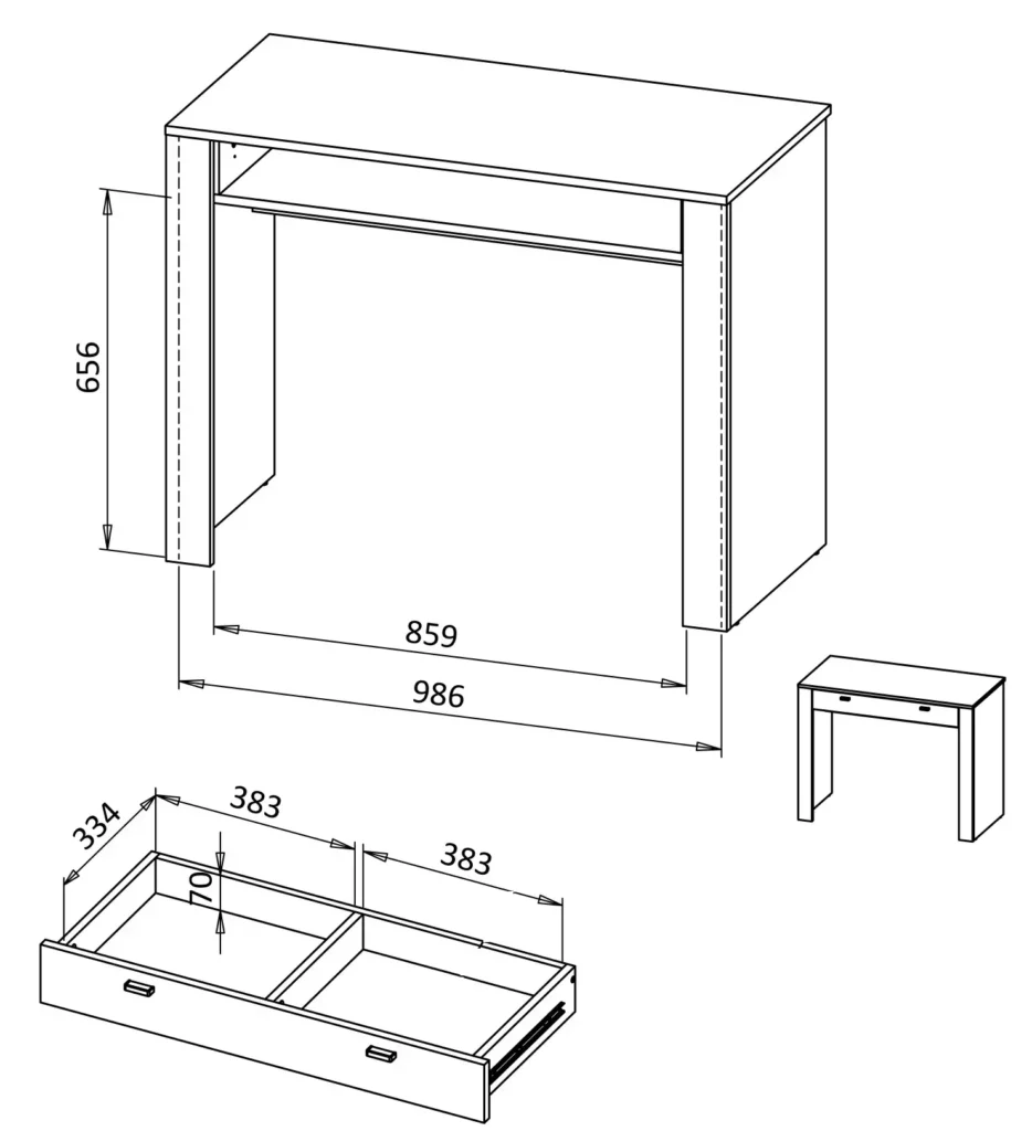Biurko Toaletka Mossa MO10 - biurko z szufladą, prążkowane fronty, cashmere, biały, czarny