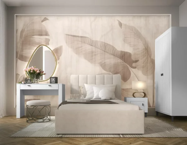 Sypialnia Mossa - sypialnia w kolorze cashmere, prążkowane fronty, złote nóżki oraz uchwyty