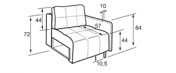 Kanapa Dello - nowoczesna sofa z funkcją spania oraz pojemnikiem na pościel. Kanapa na wysokich nóżkach z przeszyciami na siedzisku.