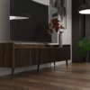 Szafka RTV Remo do salonu, szafka z klapa w kolorze orzech lub kaszmir z ryflowanymi frontami
