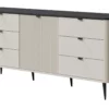 Komoda Sophie SP9 - komoda 160 na wysokich nóżkach z ryflowanymi frontami w kolorze kaszmir. Nowoczesna kolekcja mebli do salonu czy biura.