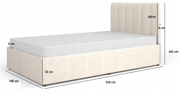 Łóżko 140x200 Mossa - łoże do sypialni z pojemnikiem na podnośniku gazowym. Łoże tapicerowane w beżu lub szarości do sypialni.