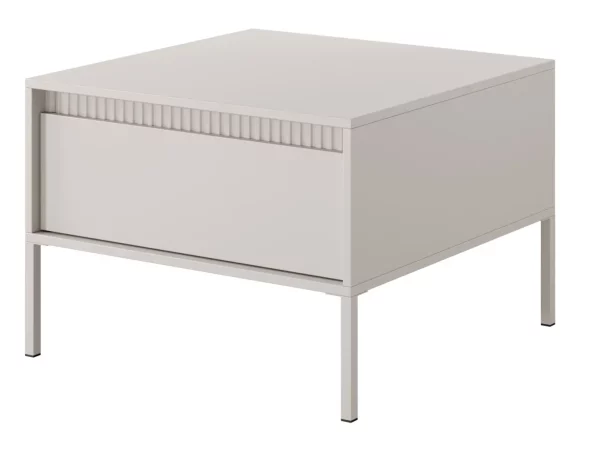 Stolik kawowy Senso F - stolik z ryflowanym frontem na wysokich nóżkach. Modna ława z szufladą kolorze cashmere lub czarny odmieni każde wnętrze.