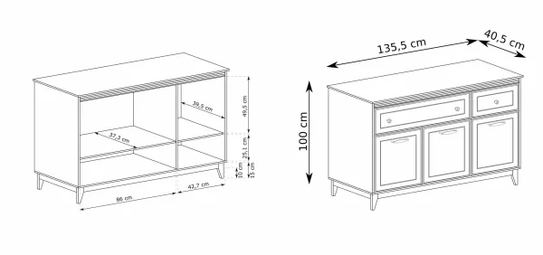 Duża komoda 135 z szufladami szafką na wysokich nogach STELLA ST1 - pakowana komoda z szufladami w kolorze kaszmir z frontami MDF.