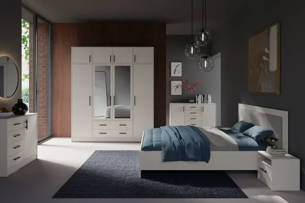 Szafa 4-drzwiowa 200 z nadstawką z lustrem uchwyty czarne kaszmir 200x 230 Smart SR1+SRN1 pakowna szafa uchylna do przedpokoju