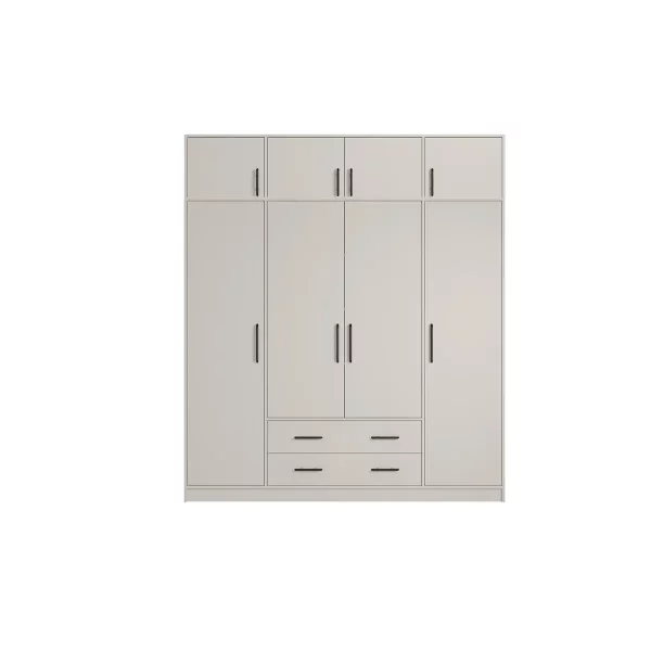 Szafa 4-drzwiowa 200 z nadstawką szufladami uchwyty czarne kaszmir 200x 230 Smart SR1+SRN1 pakowna szafa uchylna do przedpokoju