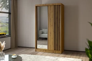 Szafa dwudrzwiowa przesuwna z lustrem 120 dąb artisan czarne lamele Lamesa