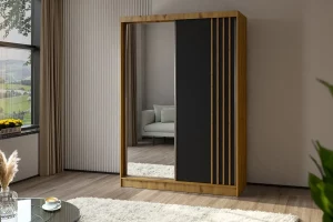 Szafa dwudrzwiowa przesuwna z lustrem 150 dąb artisan czarny front Lamesa