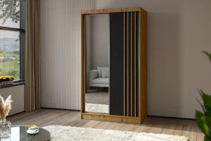 Szafa dwudrzwiowa przesuwna z lustrem 120 dąb artisan czarny front lamele dąb artisan Lamesa