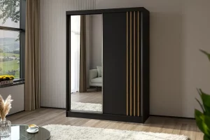 Szafa dwudrzwiowa przesuwna z lustrem 160 czarna z lamelami dąb artisan Lamesa