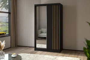 Szafa dwudrzwiowa przesuwna z lustrem 120 czarna z lamelami dąb artisan Lamesa