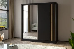 Szafa dwudrzwiowa przesuwna z lustrem 200 czarna z lamelami dąb artisan Lamesa