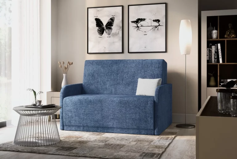 Wygodna kanapa Amerykanka z funkcją spania Bono 135 cm, sofa wersalka rozkładana w modnych kolorach, sofa do kawalerki pokoju młodzieżowego.