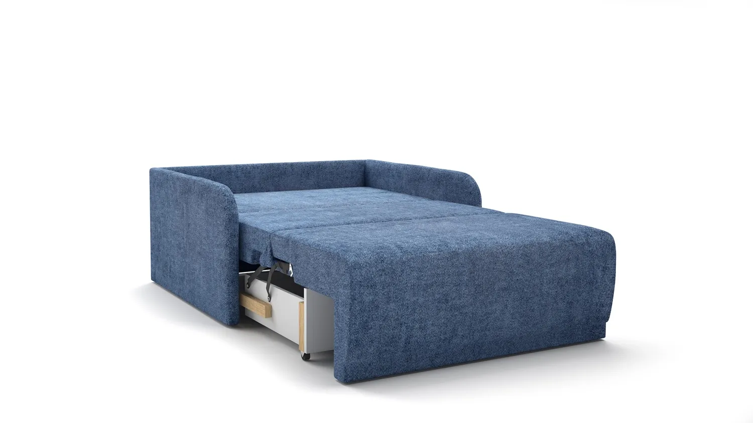 Wygodna kanapa Amerykanka z funkcją spania Bono 135 cm, sofa wersalka rozkładana w modnych kolorach, sofa do kawalerki pokoju młodzieżowego.