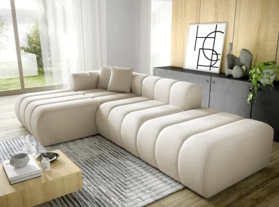 Nowoczesny Narożnik do Salonu Nowoczesny Narożnik z dużą otomaną 292x180 cm – Chmurka / Bąbelkowy Lotte kanapa narożna z wygodnym siedziskiem do salonu.