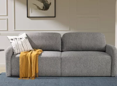 Kanapa rozkładana funkcja spania pojemnik AURA, sofa do pokoju z wygodnym oparciem, poduszkami i wspomaganiem rozkładnia do codziennego spania.