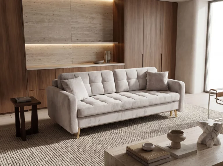 Kanapa z funkcja spania rozkładana Monza. Wygodna sofa do salonu z opcją rozkładania, nowoczesna kanapa wielofunkcyjna do pokoju dziennego.